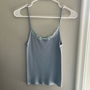 Ribbed brandy Melville light blue tank top with lace